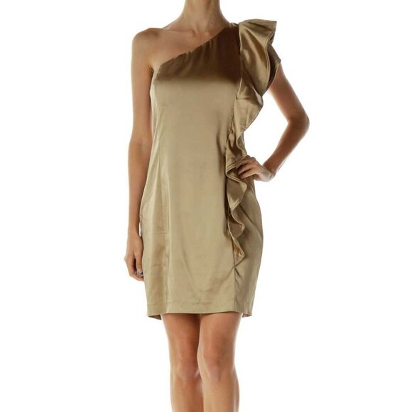 Calvin Klein Dresses & Skirts - Calvin Klein Gold One-Shoulder Ruffled Cocktail Dress